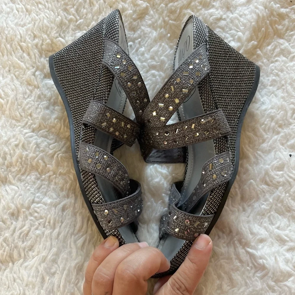 Impo Silver Beaded Wedge Sandals 7